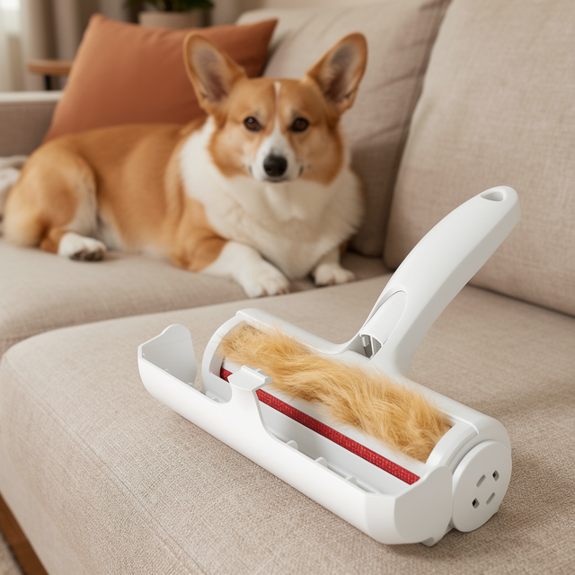 Pet hair roller on sofa