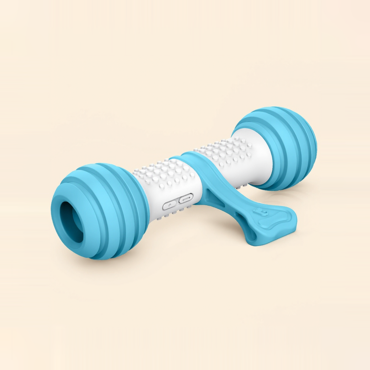PawPulse self-moving bone toy, white body with blue ribbed ends